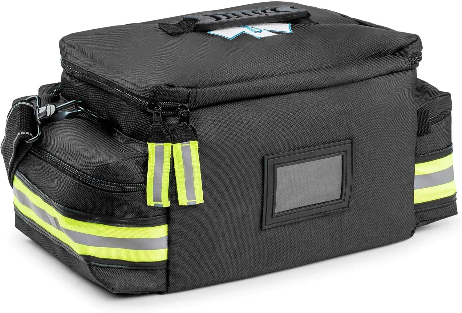 Scherber First Responder Fully-Stocked Professional Essentials EMT/EMS Trauma Kit | HSA/FSA Approved | Reflective Bag w/8 Zippered Pockets & Compartments & 200  First Aid Supplies - Black