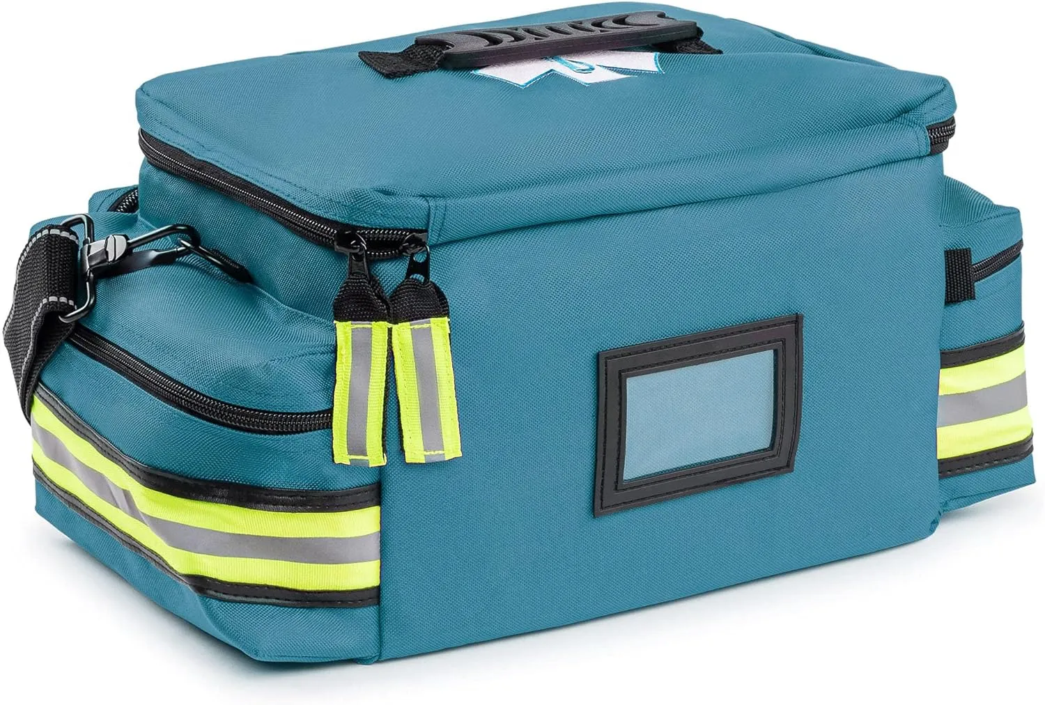 Scherber First Responder Fully-Stocked Professional Essentials EMT/EMS Trauma Kit | HSA/FSA Approved | Reflective Bag w/8 Zippered Pockets & Compartments & 200  First Aid Supplies - Blue