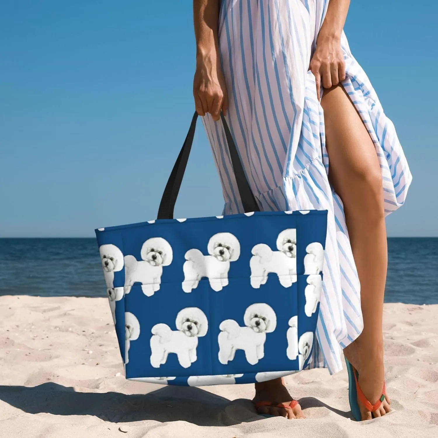 Schnauzer Dog Large Capacity Waterproof Sandproof Beach Totes Bags,Pool Bag Travel Essentials With Zipper And Pockets
