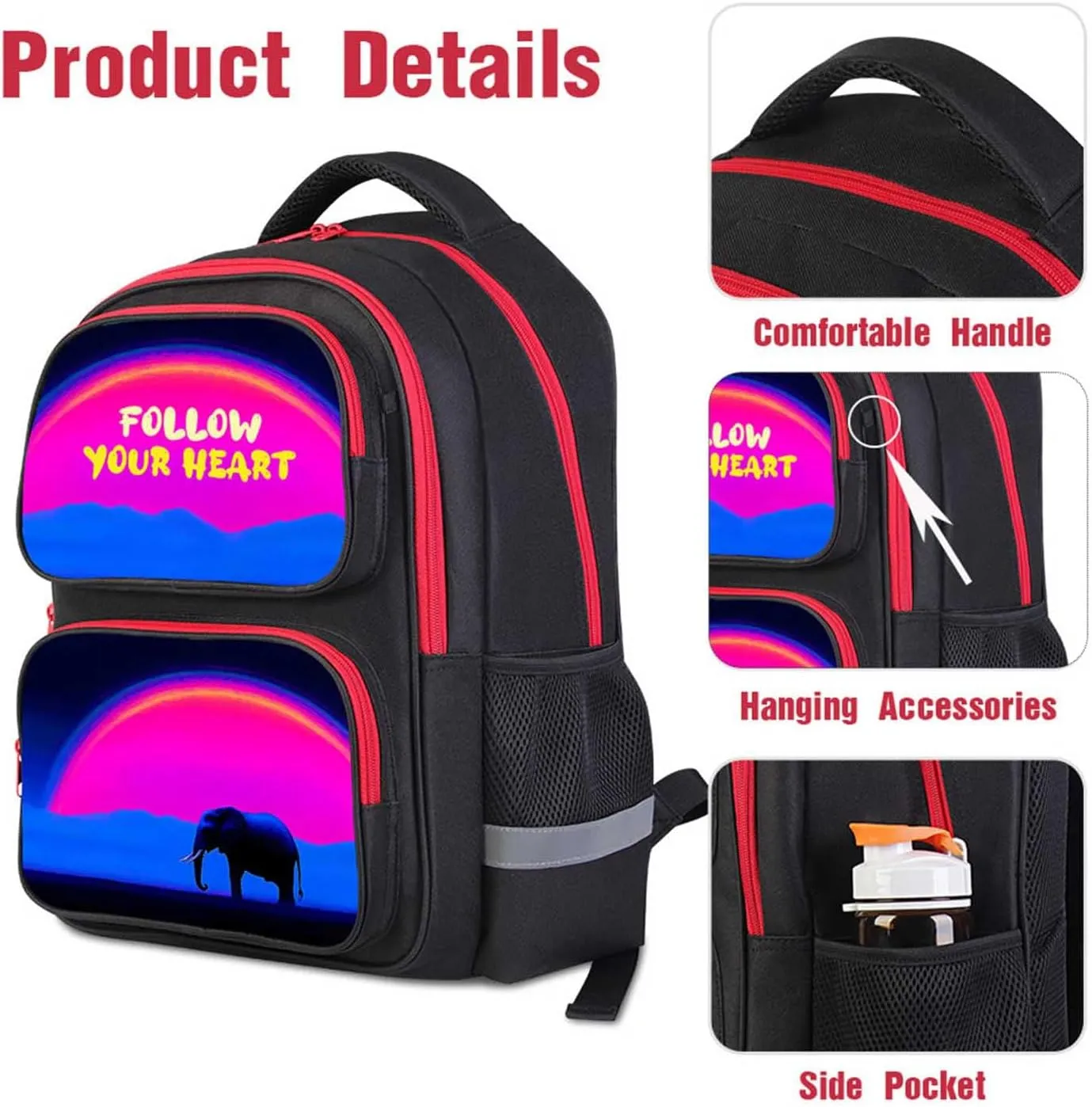 School Backpack for Boys and Girls, Elephant Animal Themed, Kids Bookbag for Elementary Middle School, Back to School, 17" Student Back Pack for Children Age 6-18