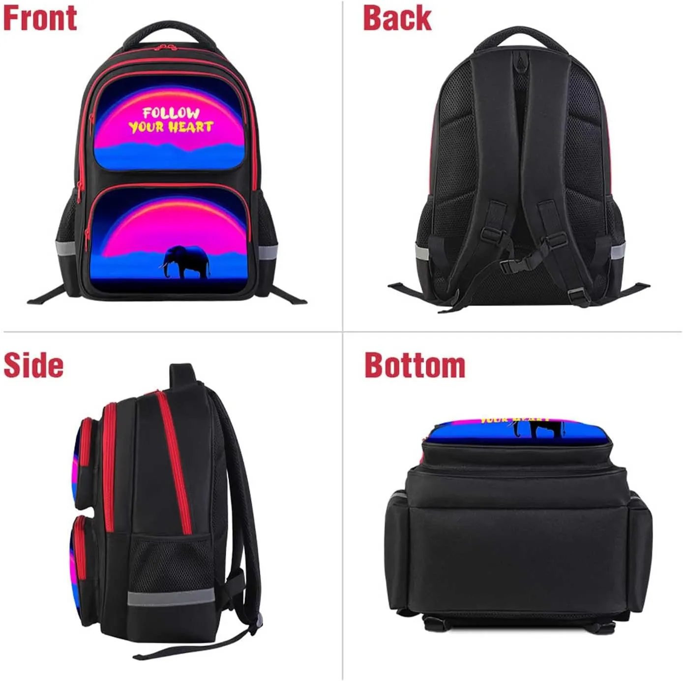 School Backpack for Boys and Girls, Elephant Animal Themed, Kids Bookbag for Elementary Middle School, Back to School, 17" Student Back Pack for Children Age 6-18
