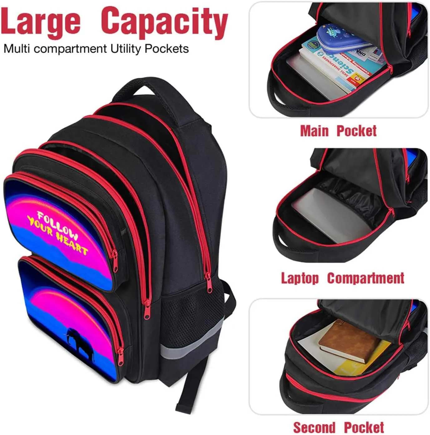 School Backpack for Boys and Girls, Elephant Animal Themed, Kids Bookbag for Elementary Middle School, Back to School, 17" Student Back Pack for Children Age 6-18
