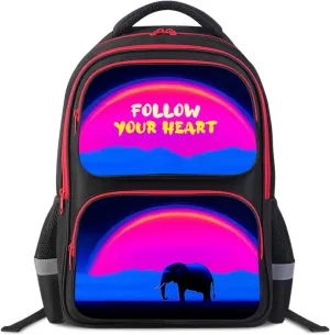 School Backpack for Boys and Girls, Elephant Animal Themed, Kids Bookbag for Elementary Middle School, Back to School, 17" Student Back Pack for Children Age 6-18
