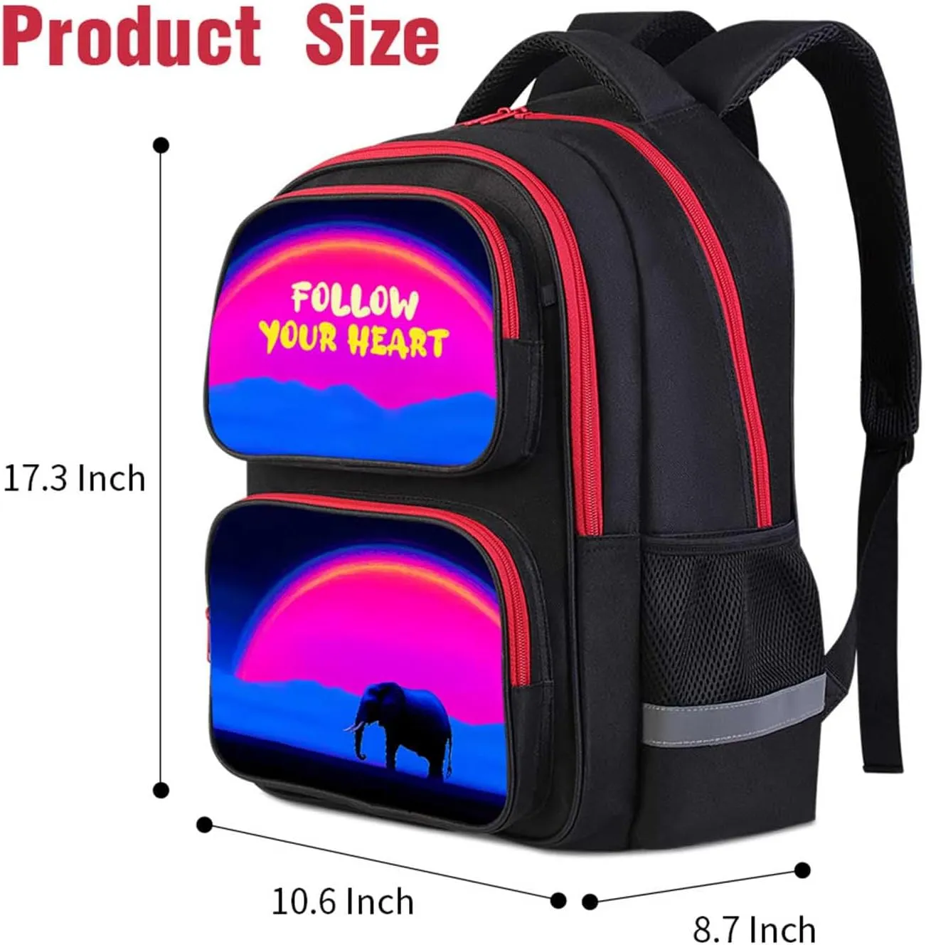 School Backpack for Boys and Girls, Elephant Animal Themed, Kids Bookbag for Elementary Middle School, Back to School, 17" Student Back Pack for Children Age 6-18