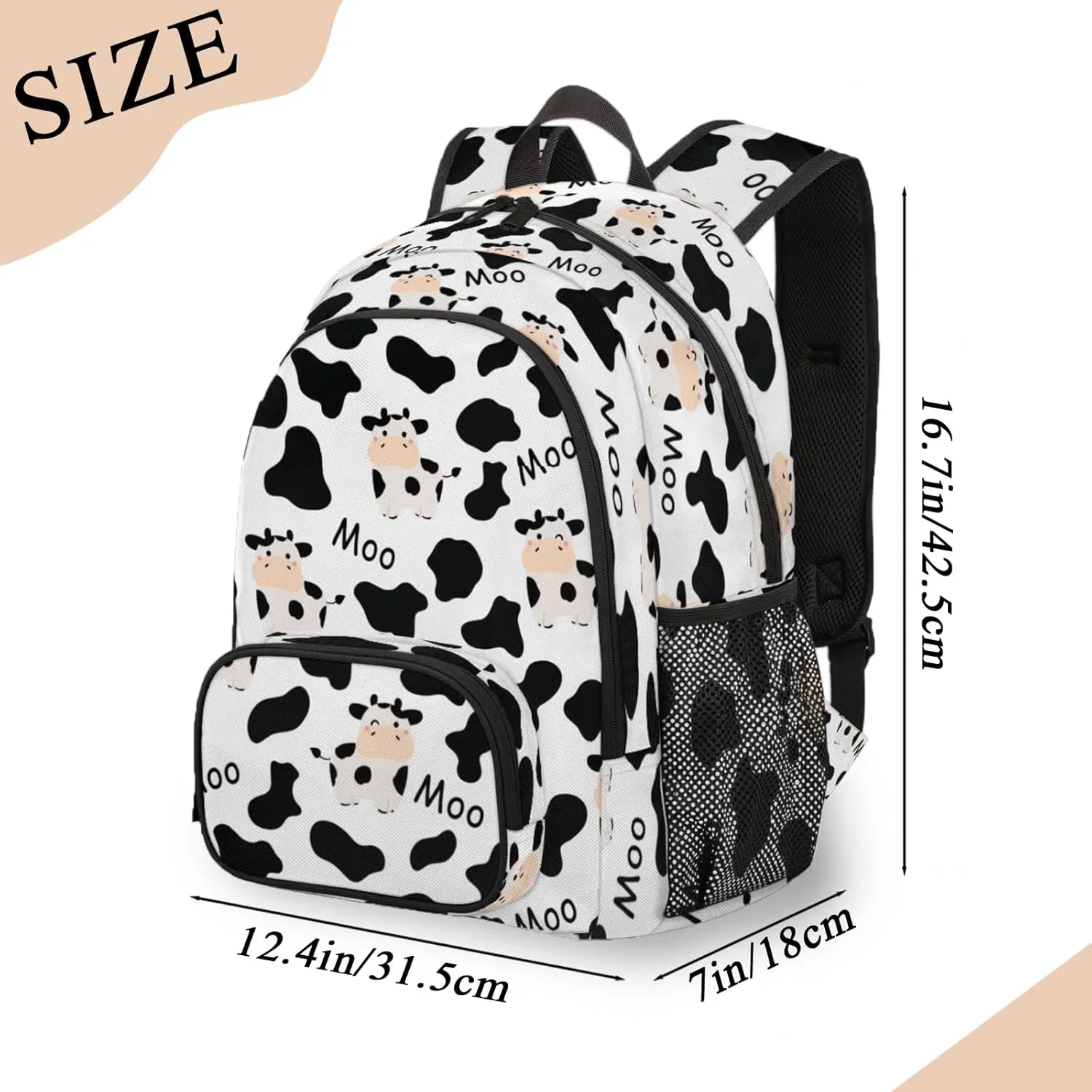School Backpack for Boys Girls - Bookbag for Middle Elementary College Gym Travel, School Bag Rucksack Casual Daypack Computer Laptop Backpack for Women Men (Cute Cows Animal)