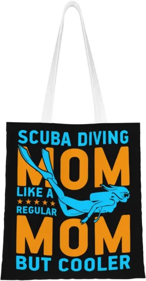 Scuba Diving Mom Like A Regular Mom But Cooler Tote Bag for Women Canvas Shopping Bags Reusable Large Capacity Casual Shoulder Handbags Grocery Bags DIY Gift Bags