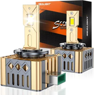 SEALIGHT D3S D3R LED Bulbs, 6000K Plug and Play Cool White for HID Assembly Xenon HID Bulbs Replace 66340 42403 42302 Fog Light Bulbs, Pack of 2