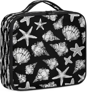 Seashell Starfish Travel Makeup Train Case Cosmetic Bag Organizer Portable Ocean Themed Storage Bag with Adjustable Dividers for Cosmetics Makeup Brushes Toiletry Jewelry