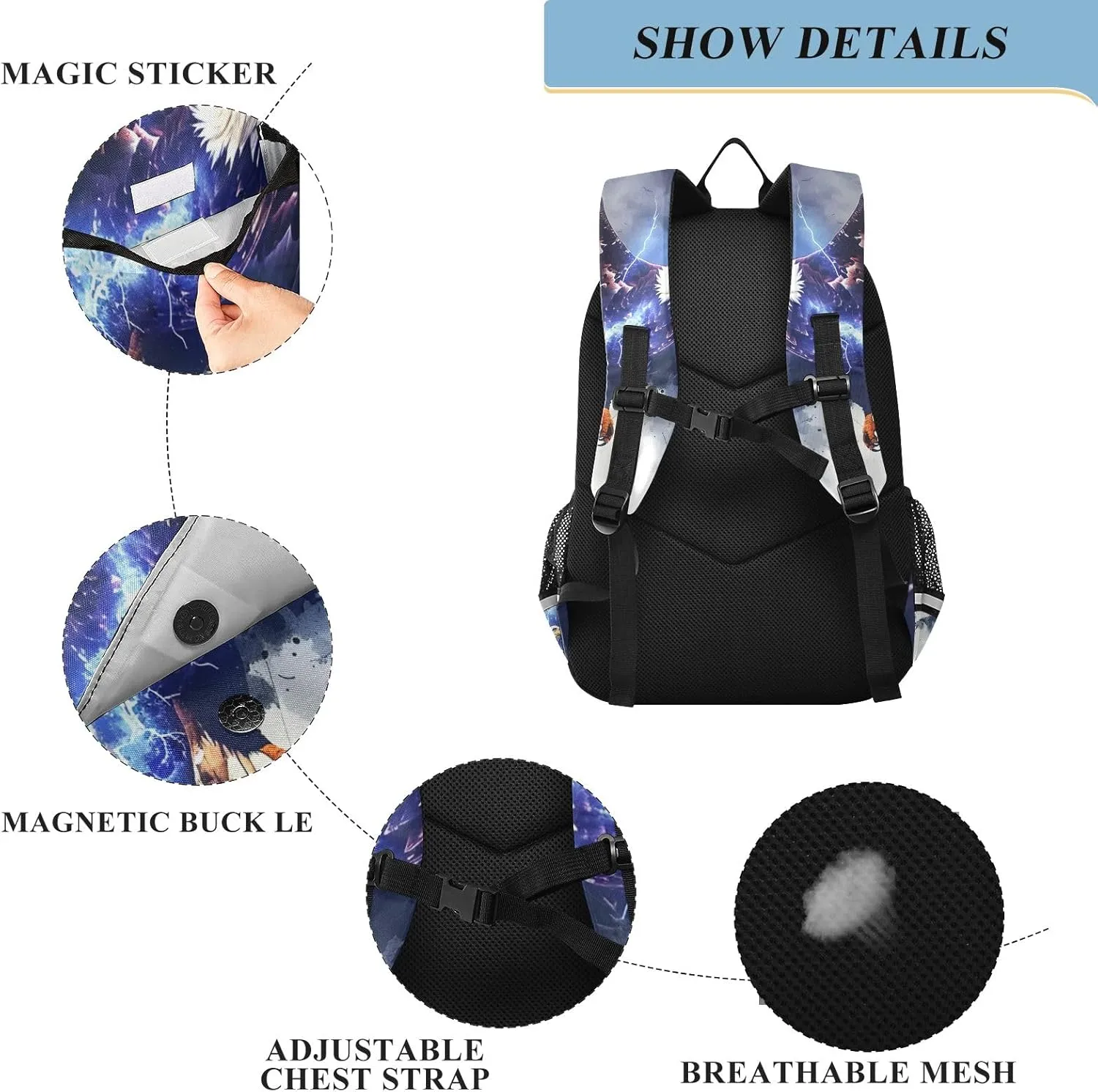senya School Backpack Kids College Rucksack Travel Bookbag Fashion Back Pack Girls Boys Eagle Surrounded Blue Lightning Hand