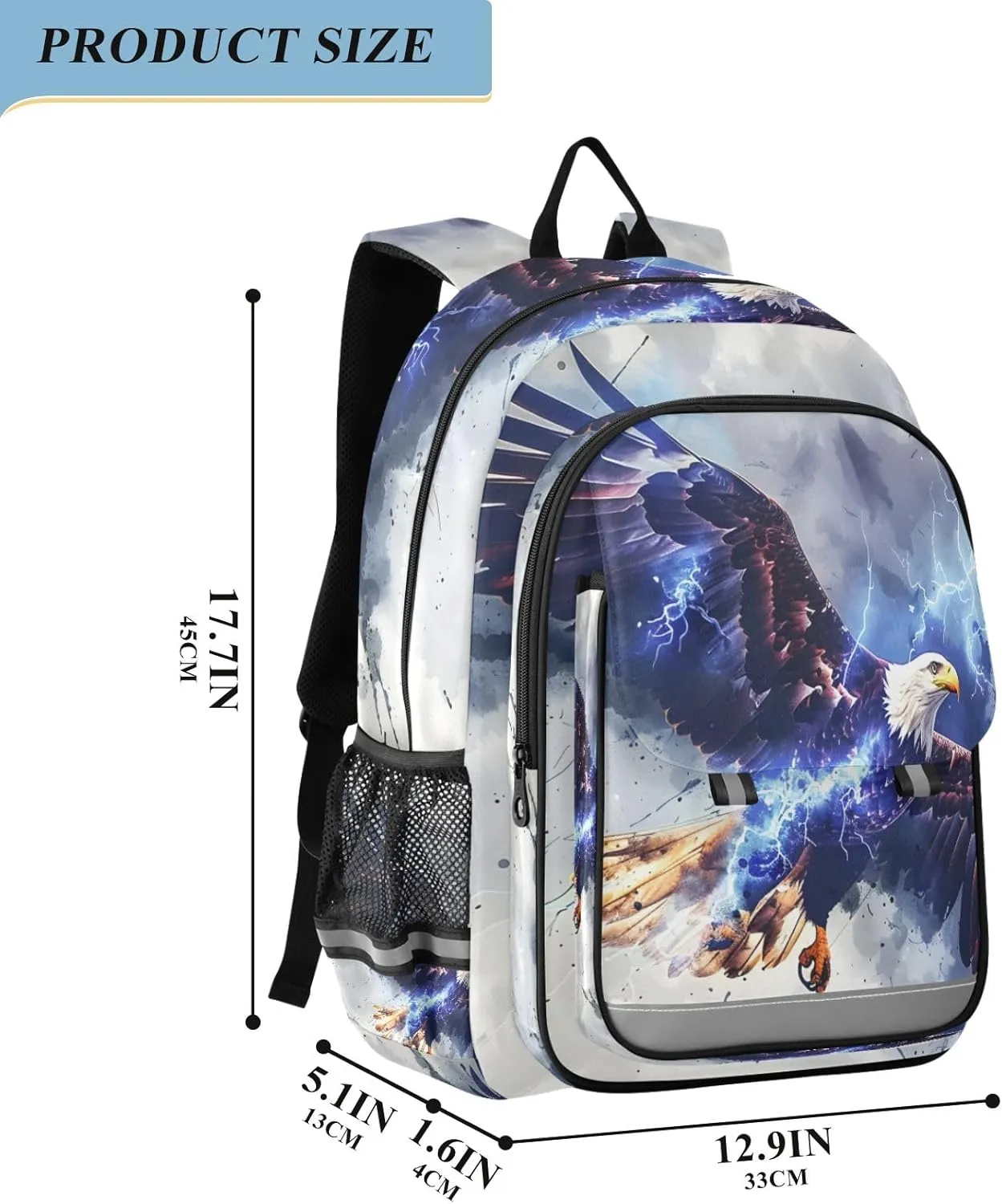senya School Backpack Kids College Rucksack Travel Bookbag Fashion Back Pack Girls Boys Eagle Surrounded Blue Lightning Hand