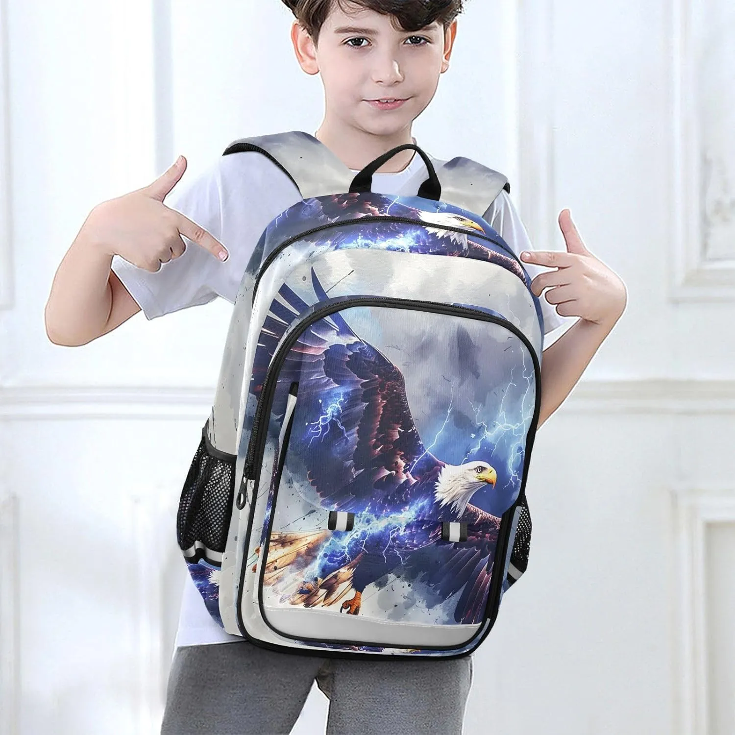senya School Backpack Kids College Rucksack Travel Bookbag Fashion Back Pack Girls Boys Eagle Surrounded Blue Lightning Hand