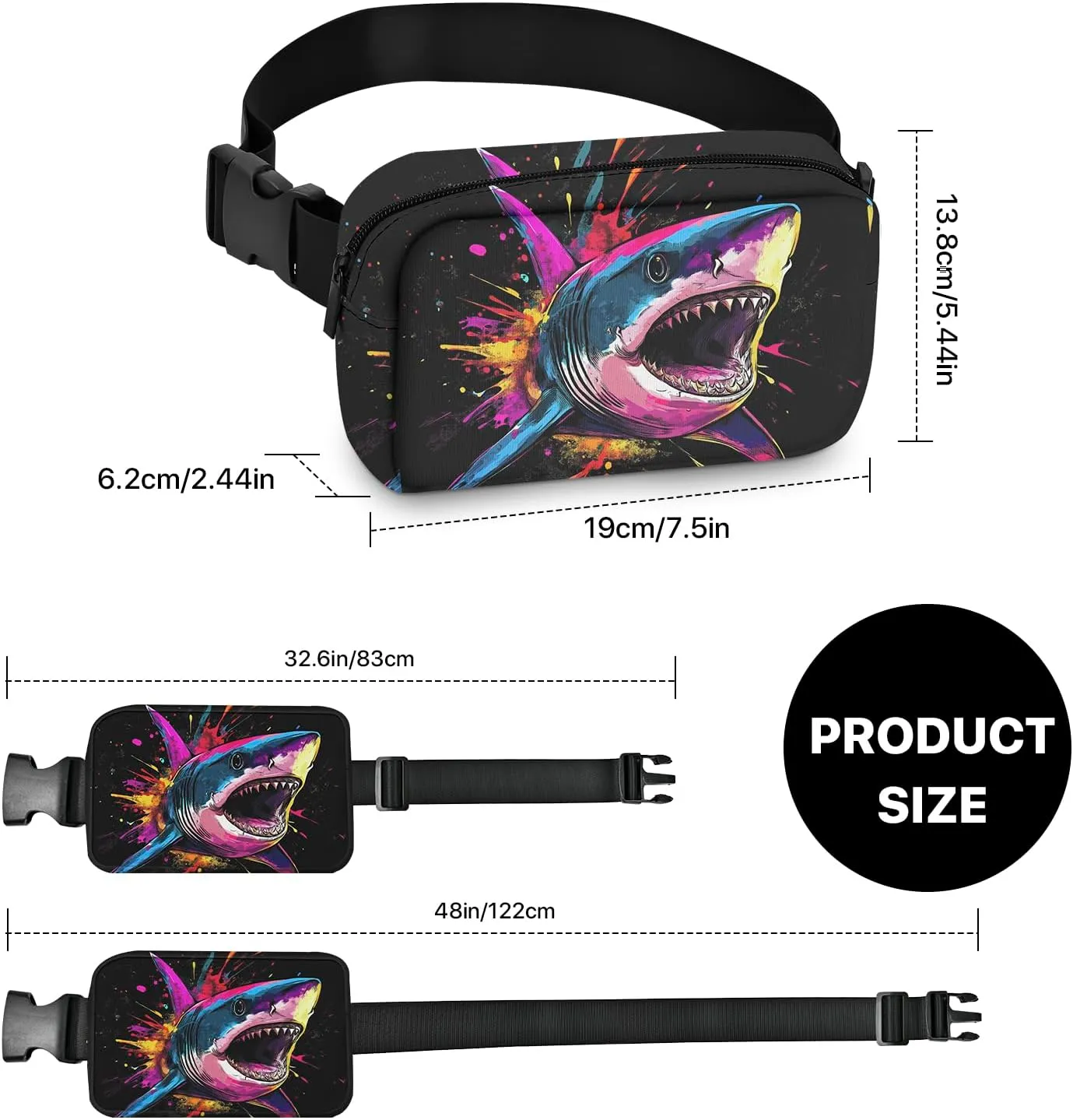 Shark Fanny Pack for Women Belt Bag Lightweight Waist Bags Waterproof Purse with Adjustable Straps Wallet Casual Presents Travel Workout