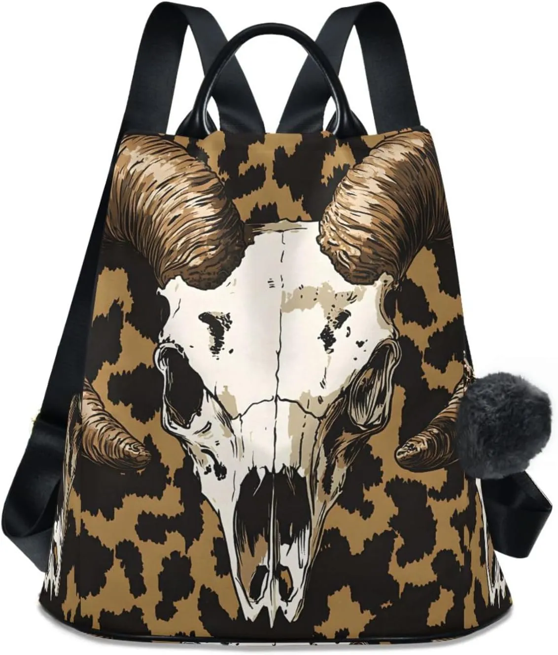 Sheep Goat Skull Head Leopard Backpack for Women Anti Theft Large Fashion Travel Shoulder Bag Purse Rucksack Lightweight