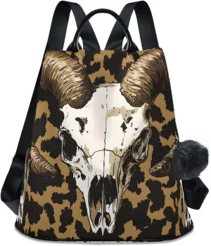 Sheep Goat Skull Head Leopard Backpack for Women Anti Theft Large Fashion Travel Shoulder Bag Purse Rucksack Lightweight