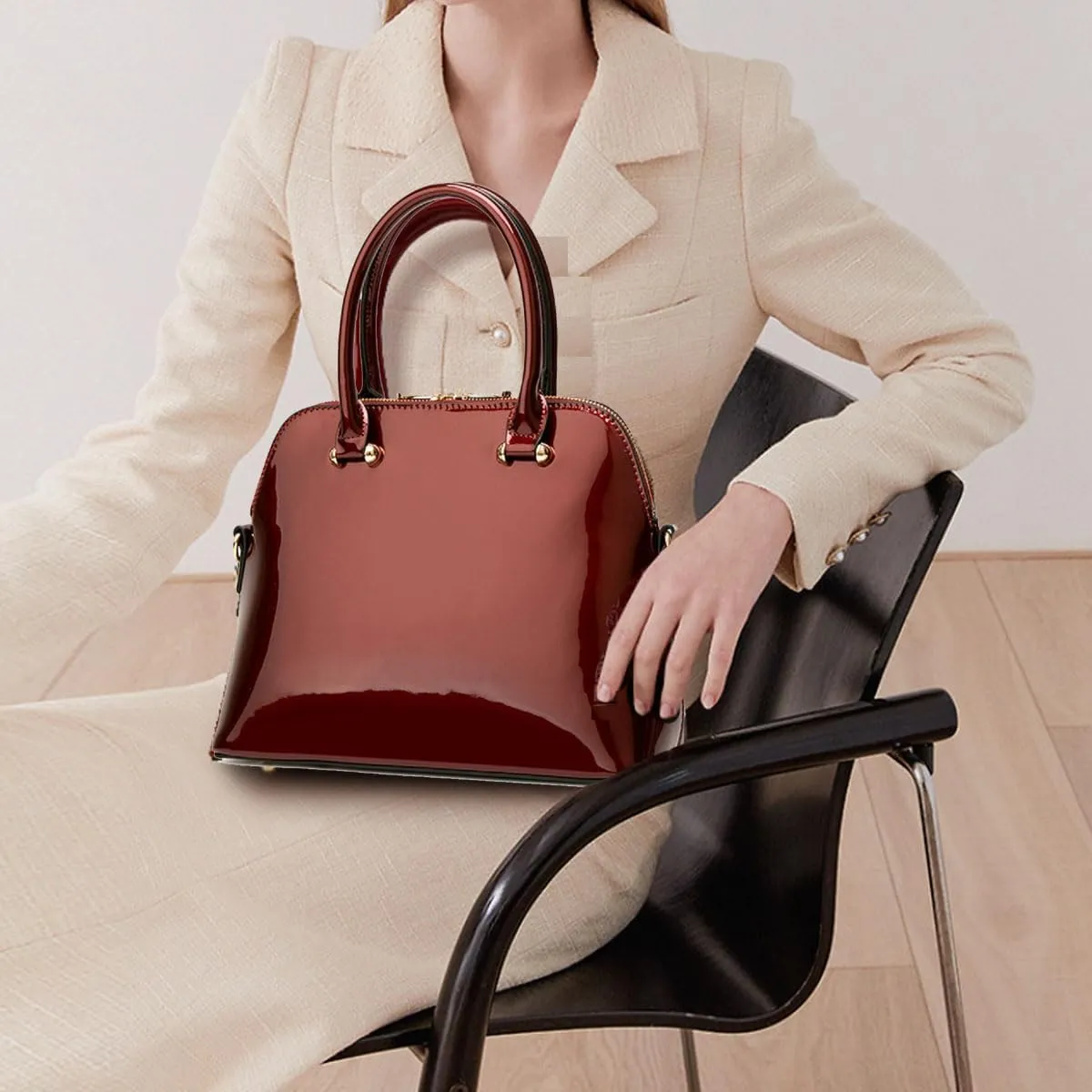 Shiny Patent Leather Handbags and Purses for Women Glossy Shell Shoulder Bag Top Handle Totes Evening Party Satchel