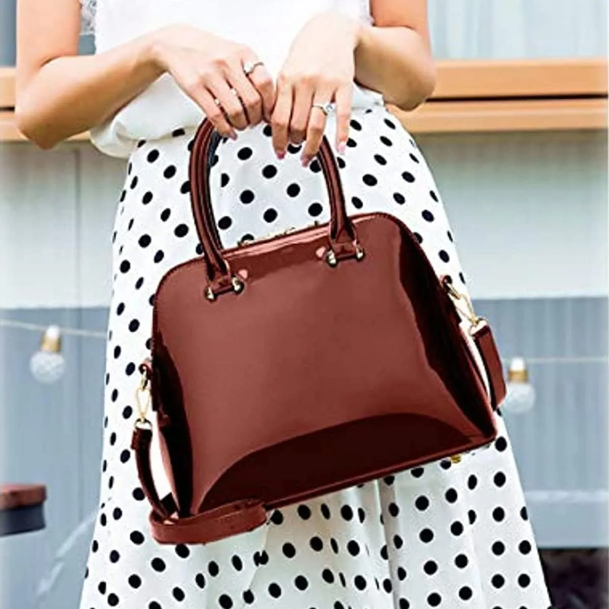 Shiny Patent Leather Handbags and Purses for Women Glossy Shell Shoulder Bag Top Handle Totes Evening Party Satchel