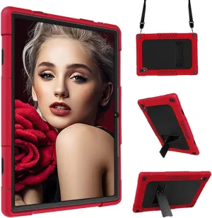 Shockproof Kids Friendly with Kickstand Shoulder Strap Hybrid case for Vastking KingPad K10/KingPad K10 Pro/KingPad Z10/BYYBUO SmartPad A10/Oangcc 10.1" Android 10 Tablet (Red/Black)