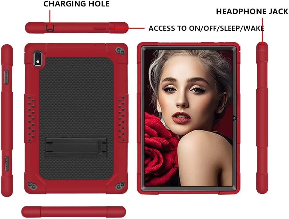 Shockproof Kids Friendly with Kickstand Shoulder Strap Hybrid case for Vastking KingPad K10/KingPad K10 Pro/KingPad Z10/BYYBUO SmartPad A10/Oangcc 10.1" Android 10 Tablet (Red/Black)