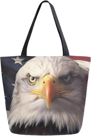 Shoulder Bag for Women Canvas Tote Bag American Flag Serious Eagle Handbags for Mom Sister Teacher Friend