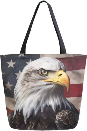 Shoulder Bag for Women Canvas Tote Bag American Flag Steadfast Eagle Handbags for Mom Sister Teacher Friend