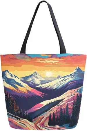 Shoulder Bag for Women Canvas Tote Bag Colorful Sunset Rays Handbags for Mom Sister Teacher Friend