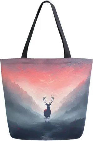 Shoulder Bag for Women Canvas Tote Bag Deer Dense Fog Shimmer Handbags for Mom Sister Teacher Friend