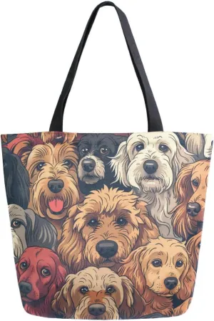 Shoulder Bag for Women Canvas Tote Bag Innocent Dogs Handbags for Mom Sister Teacher Friend