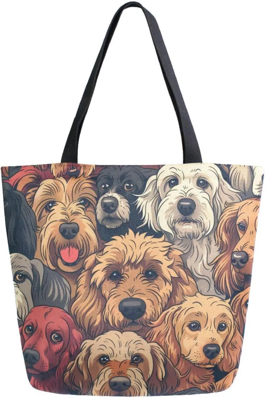 Shoulder Bag for Women Canvas Tote Bag Innocent Dogs Handbags for Mom Sister Teacher Friend