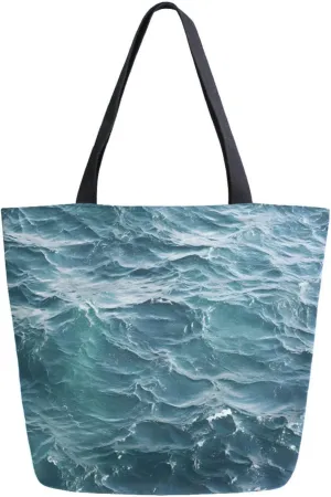 Shoulder Bag for Women Canvas Tote Bag Sea Water Waves Handbags for Mom Sister Teacher Friend