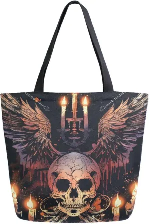 Shoulder Bag for Women Canvas Tote Bag Skull Candlelight Handbags for Mom Sister Teacher Friend