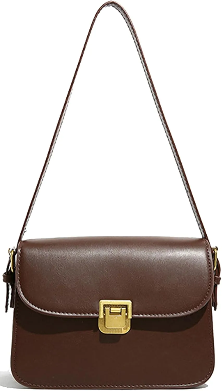 Shoulder Bag for Women Crossbody Purses Trendy PU Leather Purse Retro Classic Women's Shoulder Handbags Dark Brown Mini Purses for Women Small Saddle Bag with 2 Removable Strap