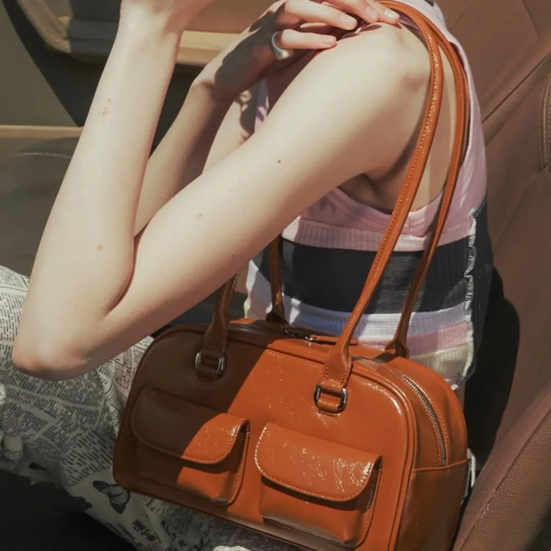 Shoulder Bag Purses for Women Retro Pu Leather Handbag Multi Pocket Top Handle Bag Aesthetic Underarm Bag