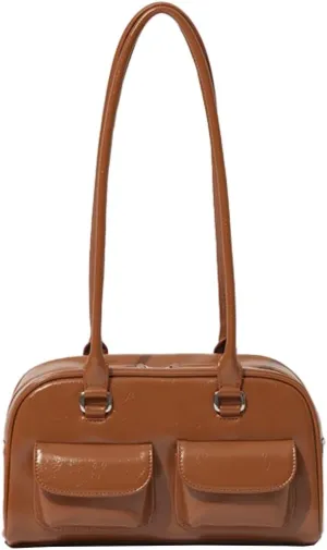 Shoulder Bag Purses for Women Retro Pu Leather Handbag Multi Pocket Top Handle Bag Aesthetic Underarm Bag