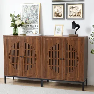 Sideboard Buffet Cabinet with Storage, Accent Storage Cabinet with 4 Doors, Farmhouse Wood Cabinets Credenza Console Table with Adjustable Shelves for Living Room Dining Room Kitchen,Walnut(2PCS)