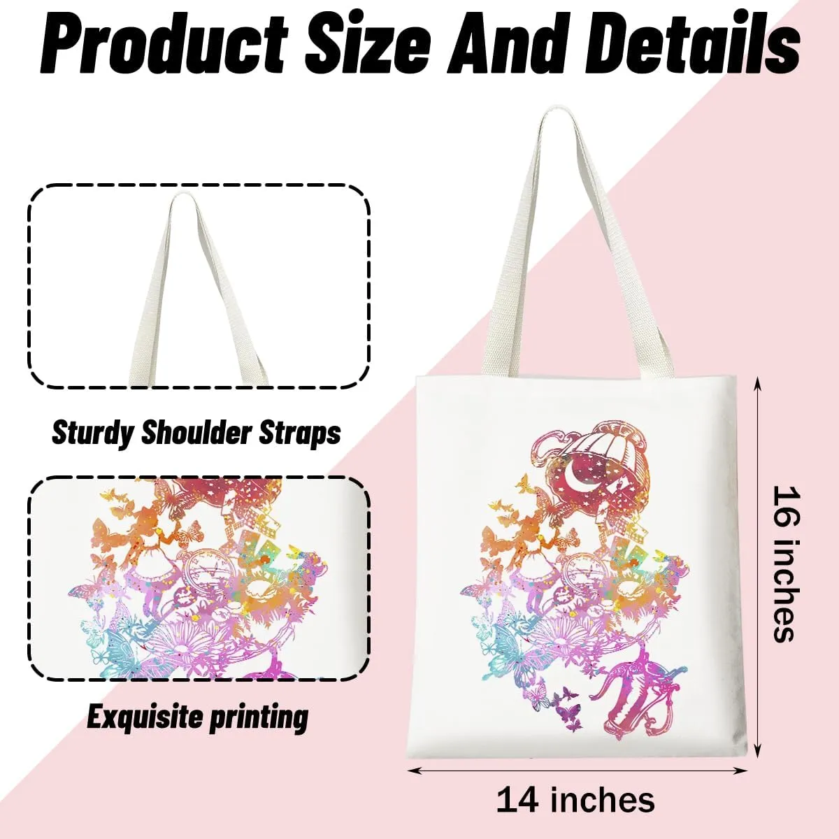 Silhouette of Alice Tote Bag Cotton Reusable Tote Shoulder Bag Fans Canvas Tote Bag For Gifts For Friends Fans