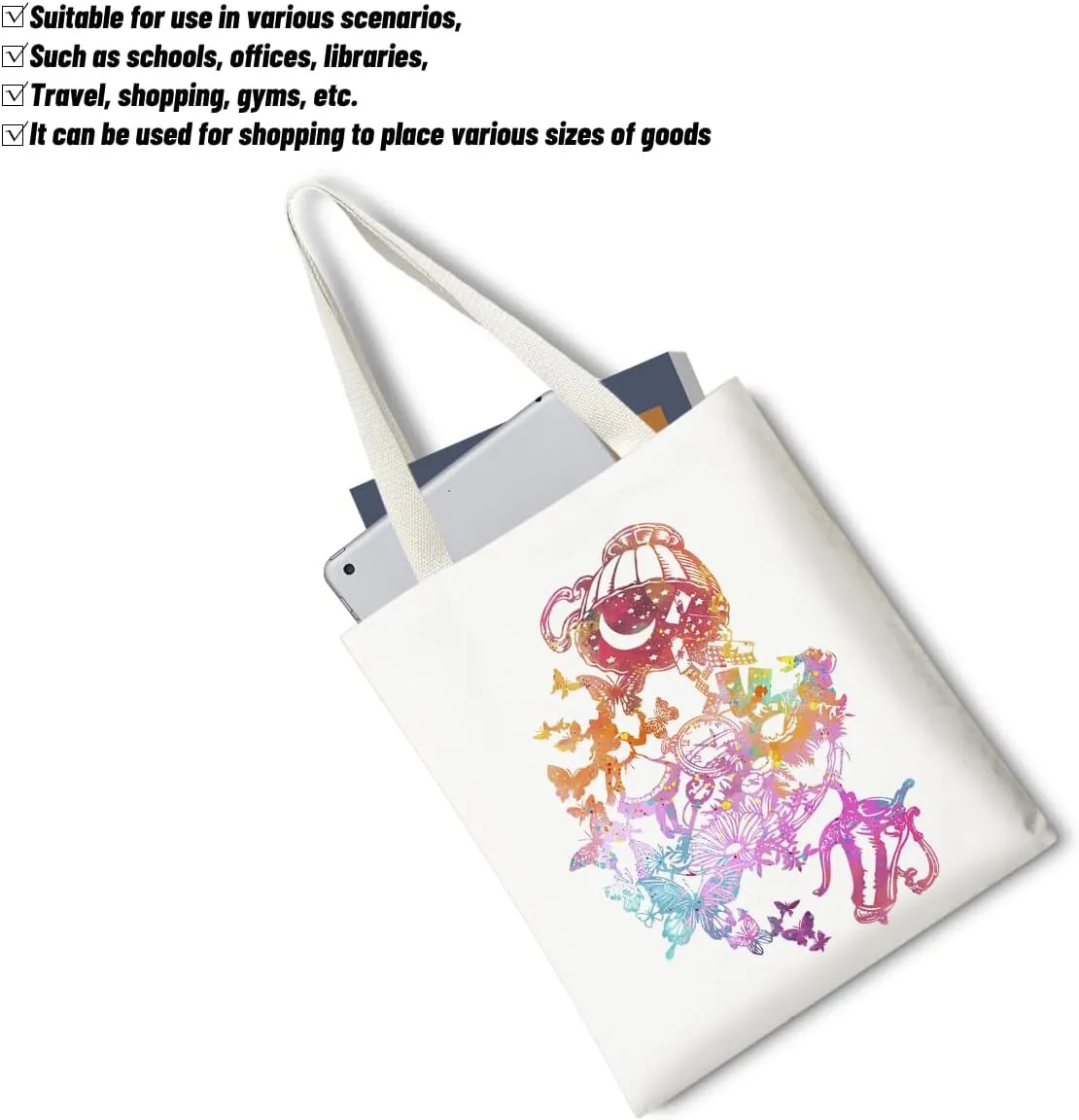 Silhouette of Alice Tote Bag Cotton Reusable Tote Shoulder Bag Fans Canvas Tote Bag For Gifts For Friends Fans