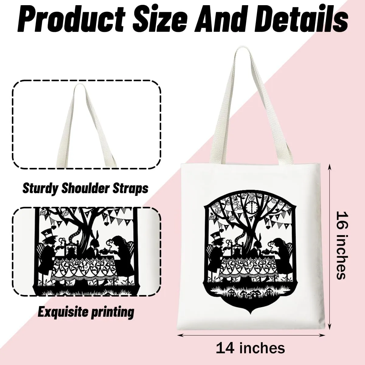Silhouette of Alice Tote Bag Cotton Reusable Tote Shoulder Bag Fans Canvas Tote Bag For Gifts For Friends Fans