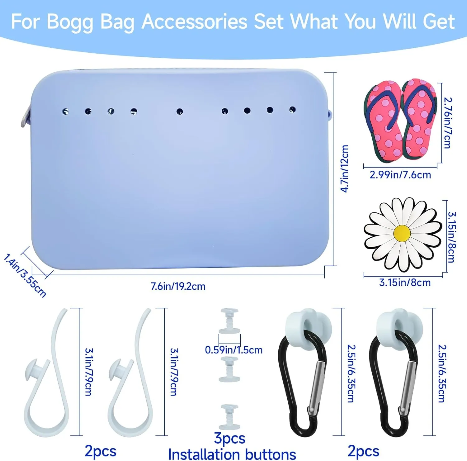 Silicone Phone Holder for Bogg Bag Accessories Inserts,Daisy Slipper Charms for Bogg Beach Bag Accessories,Bogg Organizer Wallet Pouch with Zipper,4pcs Hooks Clips Set for Simply Modern Bag(Purple)