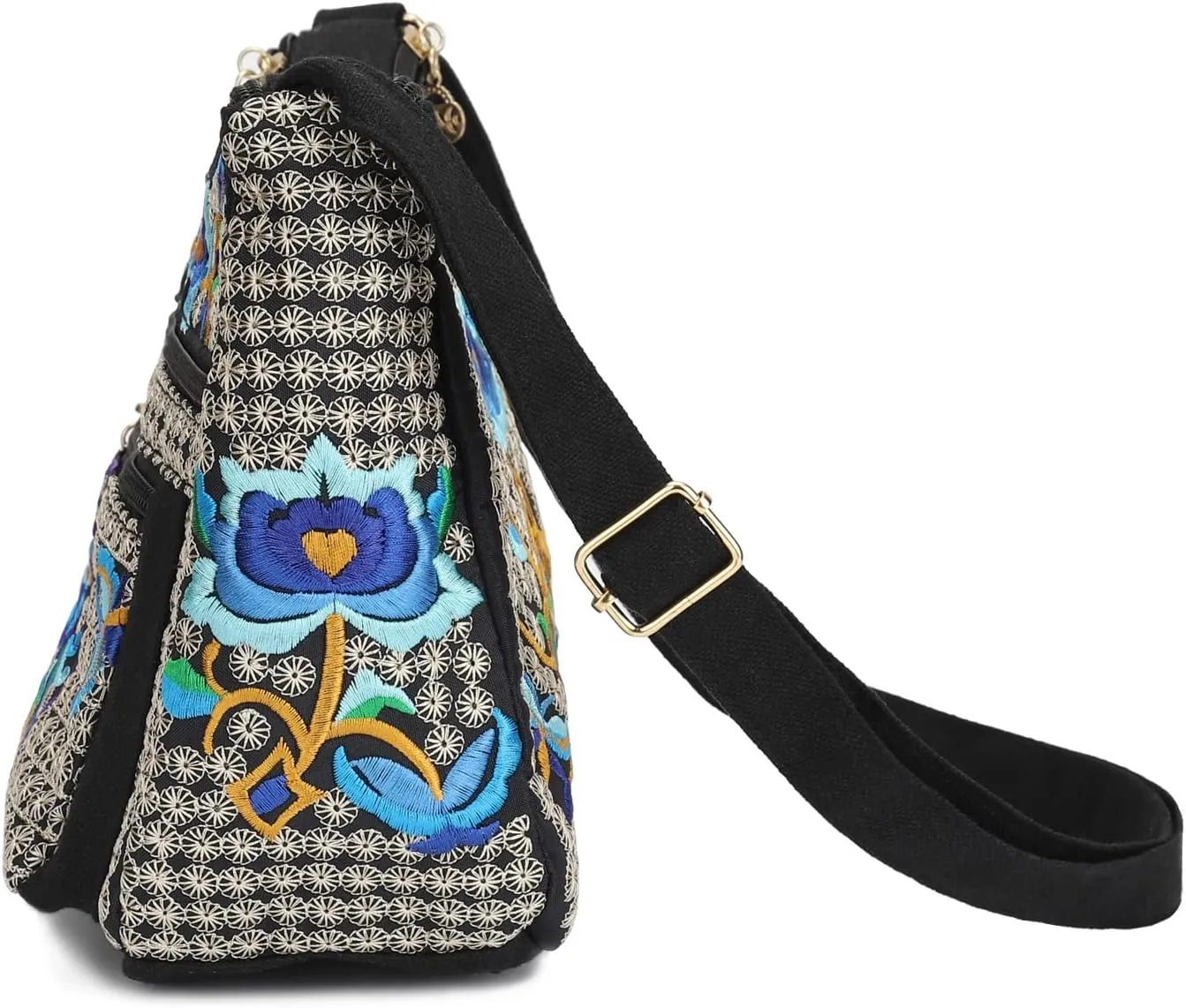 SILKAREA Embroidered Canvas 3 zip Small Crossbody Bag Cell Phone Purse Shoulder Wallet Handbags Wristlet Clutch Bag for Women