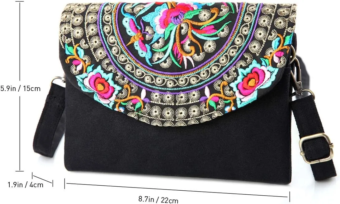 SILKAREA Embroidered Cute Mini Crossbody Bag for Women Small Handbags Wristlet Wallet Bag Cell-phone Pouch Coin Purse