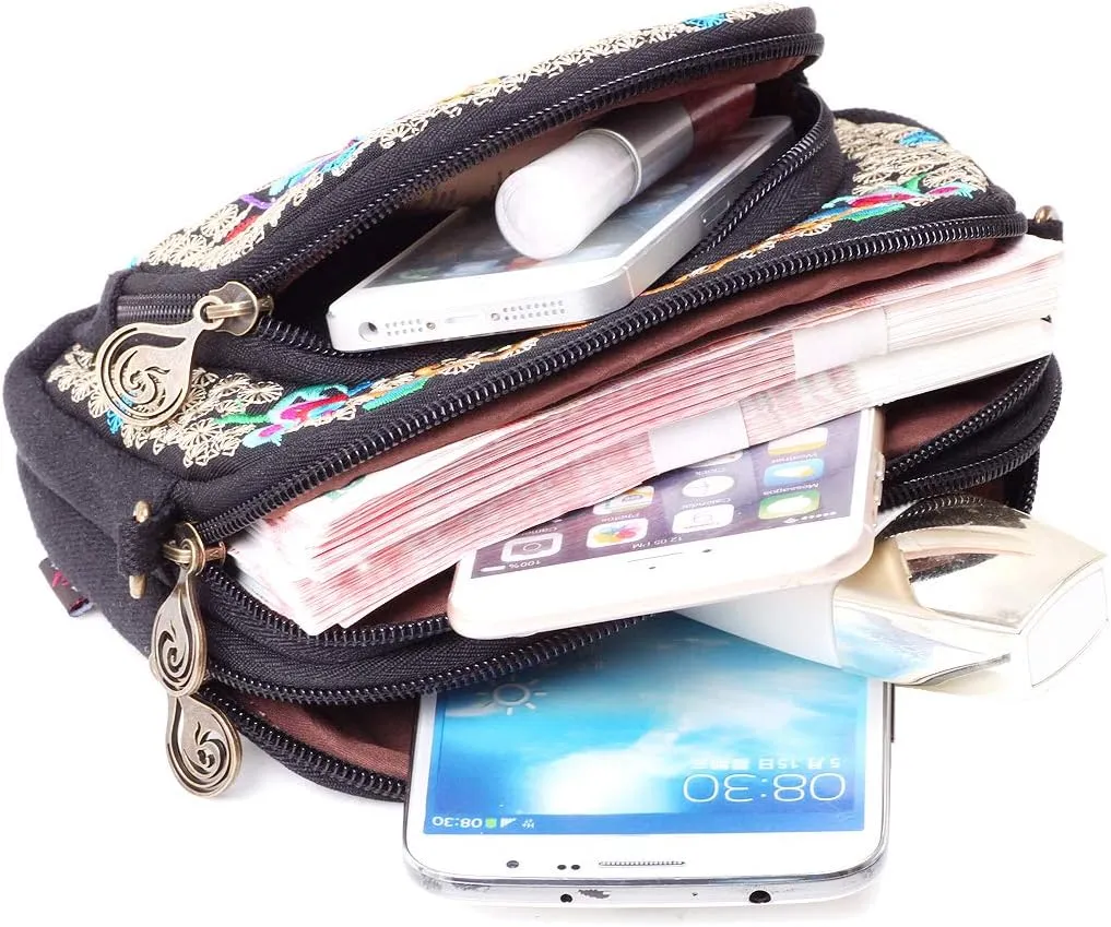 SILKAREA Embroidered Cute Mini Crossbody Bag for Women Small Handbags Wristlet Wallet Bag Cell-phone Pouch Coin Purse