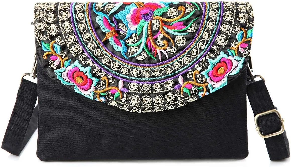 SILKAREA Embroidered Cute Mini Crossbody Bag for Women Small Handbags Wristlet Wallet Bag Cell-phone Pouch Coin Purse