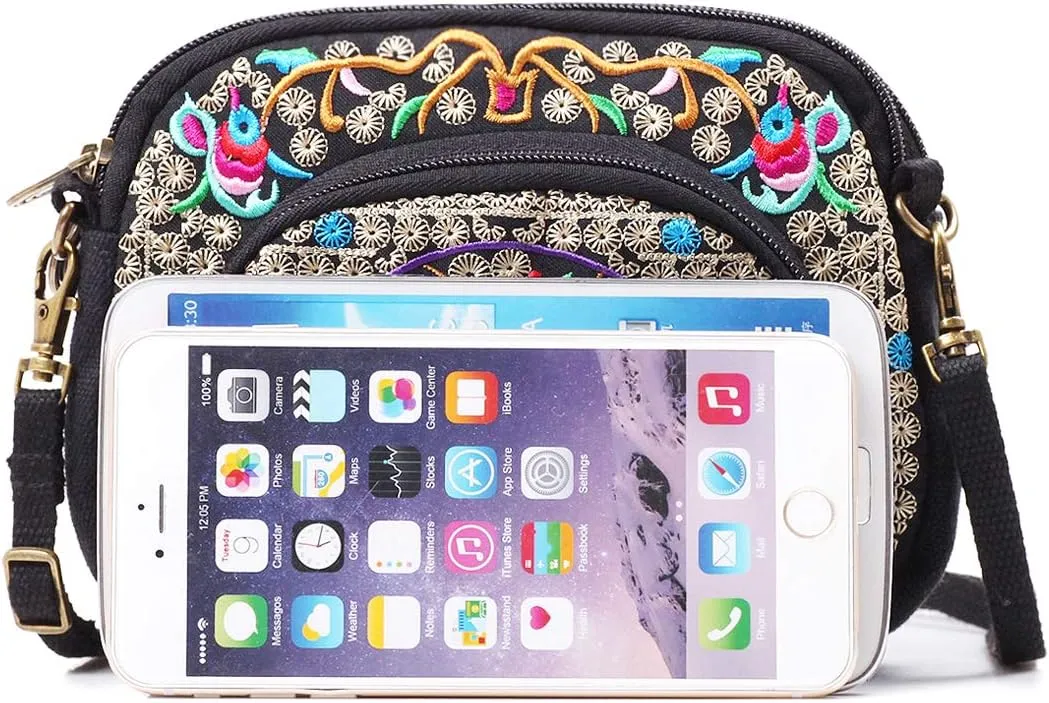 SILKAREA Embroidered Cute Mini Crossbody Bag for Women Small Handbags Wristlet Wallet Bag Cell-phone Pouch Coin Purse
