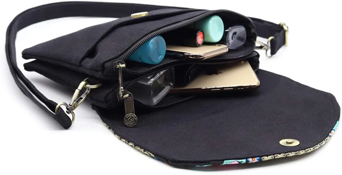 SILKAREA Embroidered Cute Mini Crossbody Bag for Women Small Handbags Wristlet Wallet Bag Cell-phone Pouch Coin Purse