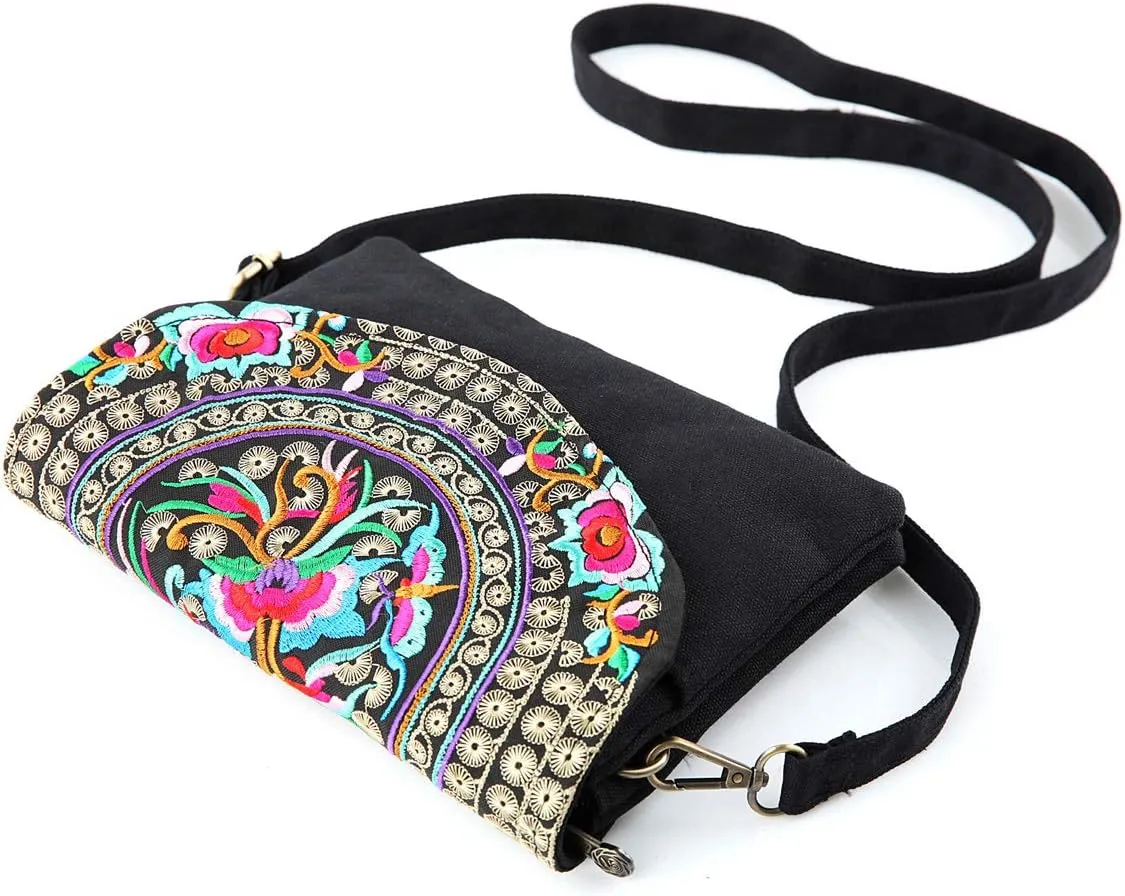 SILKAREA Embroidered Cute Mini Crossbody Bag for Women Small Handbags Wristlet Wallet Bag Cell-phone Pouch Coin Purse