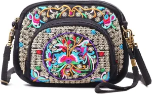 SILKAREA Embroidered Cute Mini Crossbody Bag for Women Small Handbags Wristlet Wallet Bag Cell-phone Pouch Coin Purse