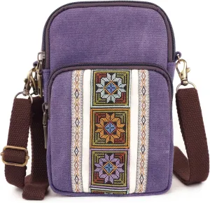 SILKAREA Women Canvas Cell Phone Purse Crossbody Bag Embroidered Small Shoulder Bags Handbags Credit Card Wallet Pouch
