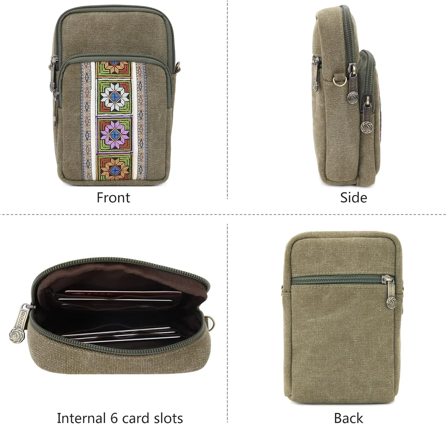SILKAREA Women Canvas Cell Phone Purse Crossbody Bag Embroidered Small Shoulder Bags Handbags Credit Card Wallet Pouch