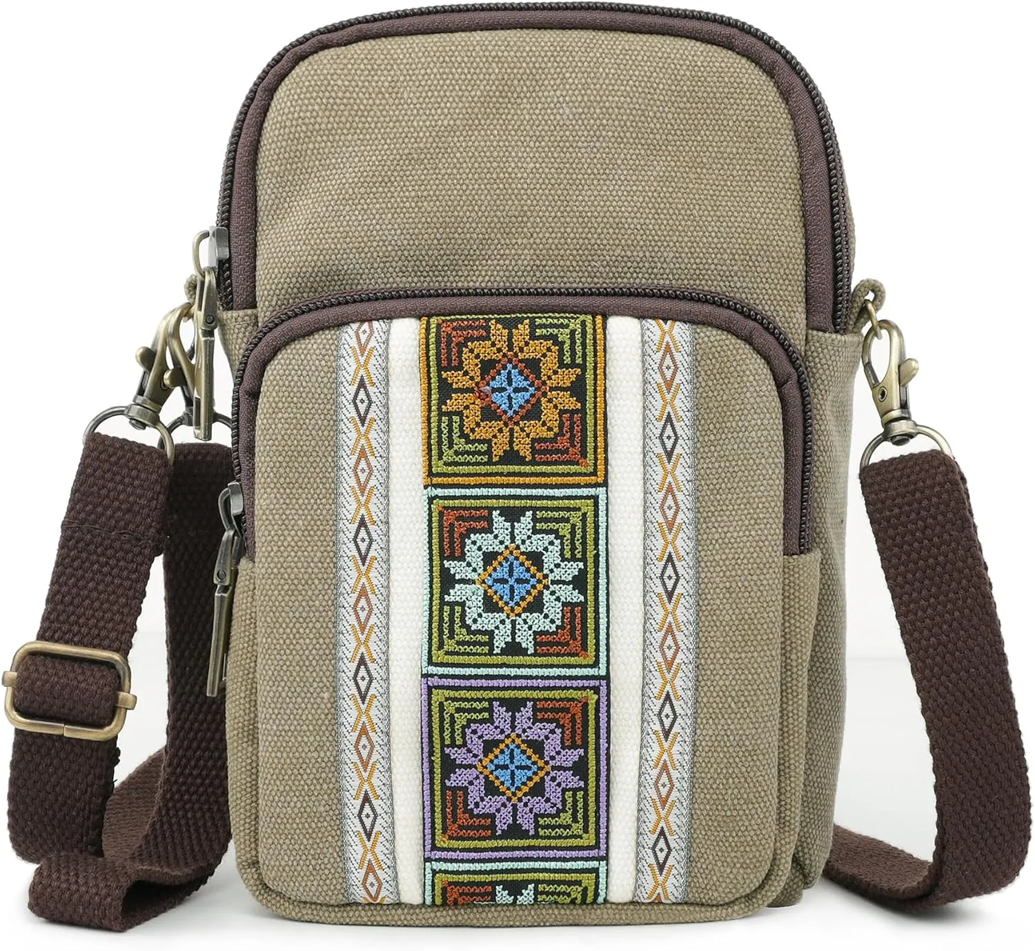 SILKAREA Women Canvas Cell Phone Purse Crossbody Bag Embroidered Small Shoulder Bags Handbags Credit Card Wallet Pouch