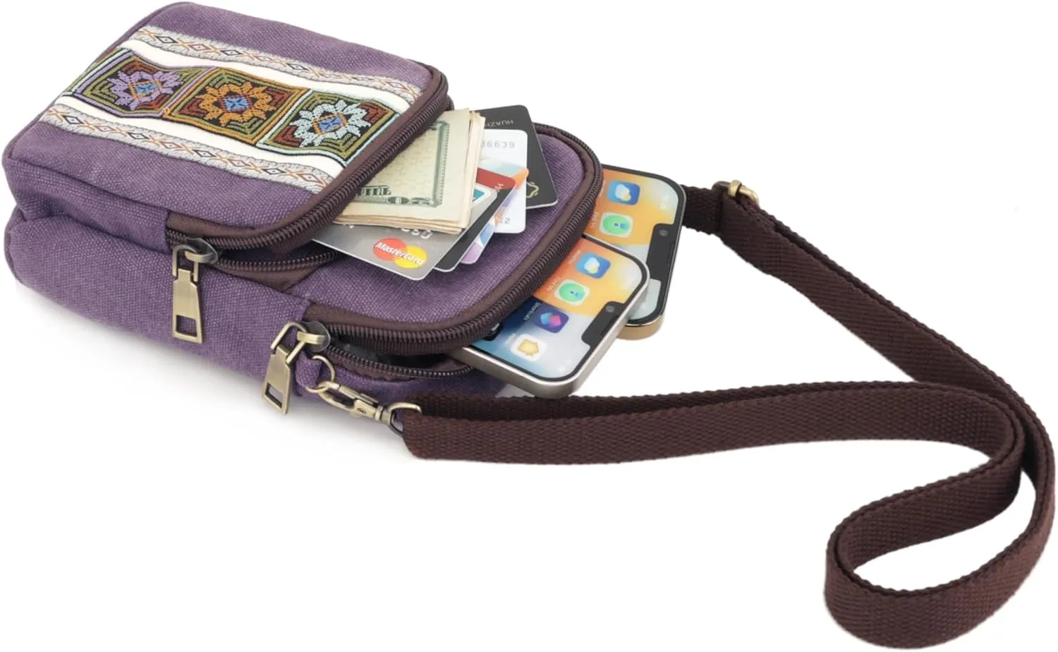 SILKAREA Women Canvas Cell Phone Purse Crossbody Bag Embroidered Small Shoulder Bags Handbags Credit Card Wallet Pouch